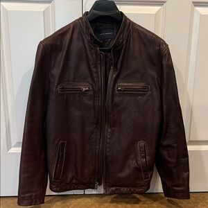 Mens Banana Republic lined Leather Chocolate Brown timeless Moto Jacket size L